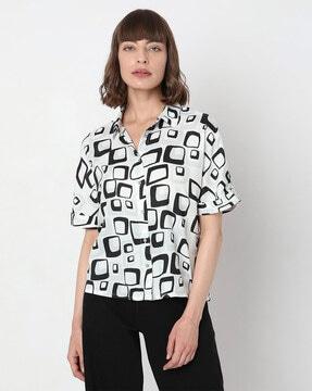 geometric print shirt with spread collar