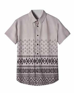 geometric print shirt with spread collar