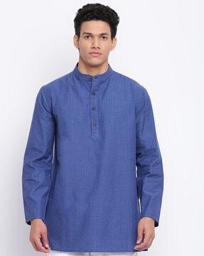 geometric print short kurta with mandarin-collar