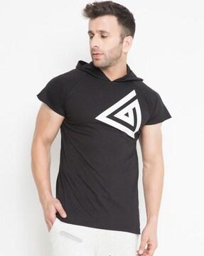 geometric print short sleeves hoodie