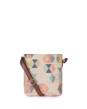 geometric print shoulder bag with adjustable strap