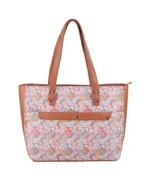 geometric print shoulder bag with metal accent