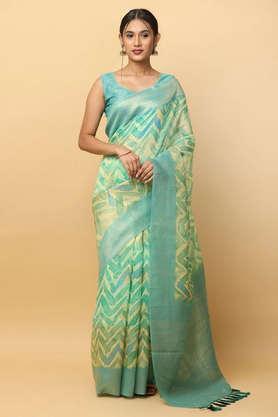 geometric print silk festive wear women's saree - teal