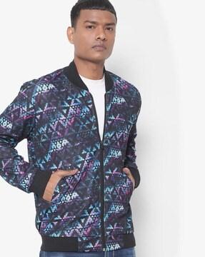 geometric print slim fit bomber jacket