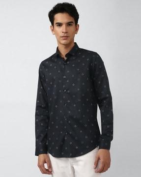 geometric print slim fit cotton shirt