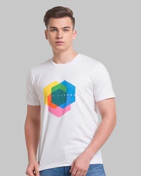 geometric print slim fit crew-neck t-shirt