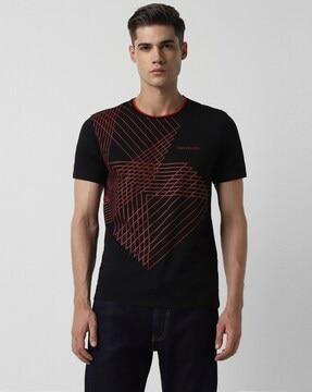 geometric print slim fit crew-neck t-shirt