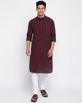 geometric print slim fit long kurta