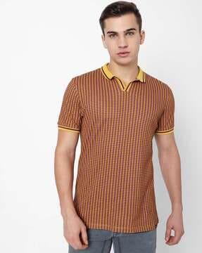 geometric print slim fit polo t-shirt