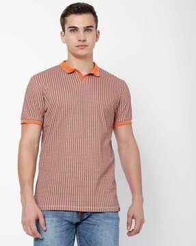 geometric print slim fit polo t-shirt