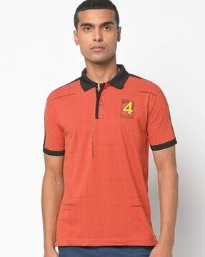 geometric print slim fit polo t-shirt