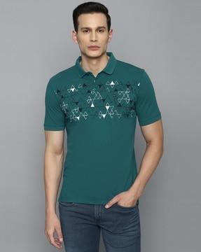 geometric print slim fit polo t-shirt