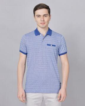 geometric print slim fit polo t-shirt