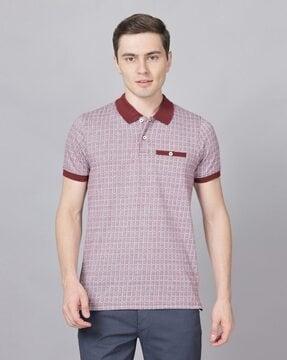 geometric print slim fit polo t-shirt