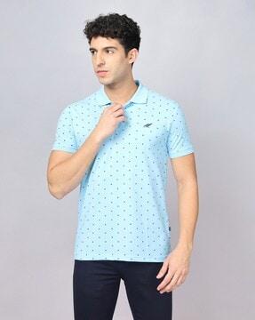 geometric print slim fit polo t-shirt