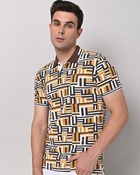 geometric print slim fit polo t-shirt