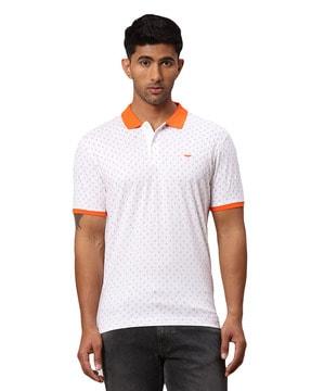 geometric print slim fit polo t-shirt