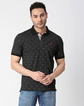 geometric print slim fit polo t-shirt