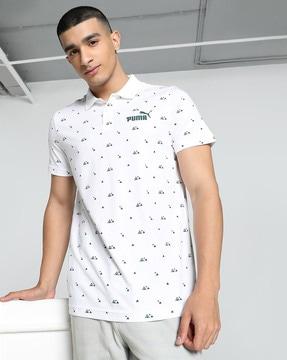 geometric print slim fit polo t-shirt