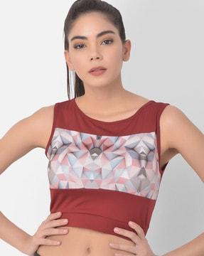 geometric print slim fit round-neck top