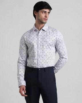 geometric print slim-fit shirt