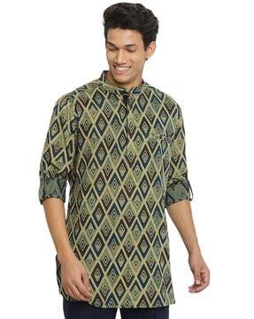 geometric print slim fit short kurta