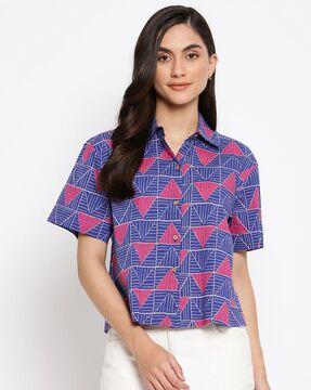 geometric print spread-collar shirt