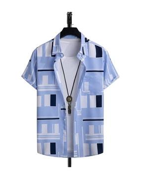 geometric print spread-collar shirt