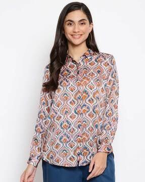 geometric print spread-collar tunic