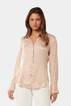 geometric print spread collar viscose women's casual wear shirt - print