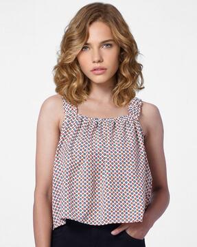 geometric print square-neck top