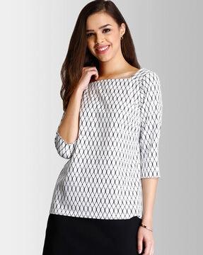 geometric print square-neck top