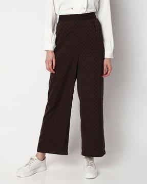 geometric print straight fit pleat-front pants