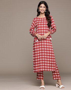 geometric print straight kurta & pants set