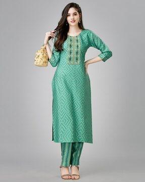 geometric print straight kurta & pants set