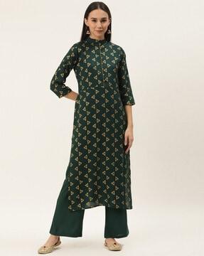 geometric print straight kurta set