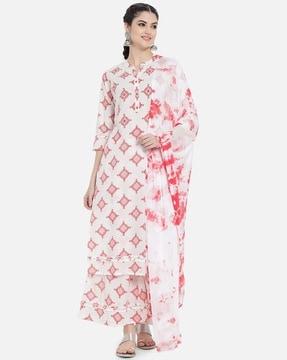 geometric print straight kurta set