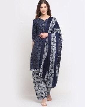 geometric print straight kurta set