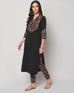 geometric print straight kurta set