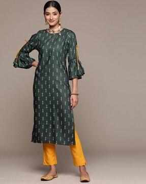 geometric print straight kurta set