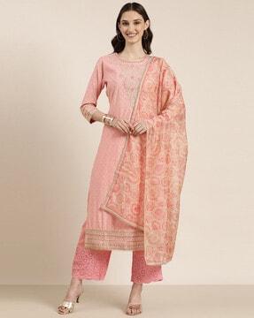 geometric print straight kurta set