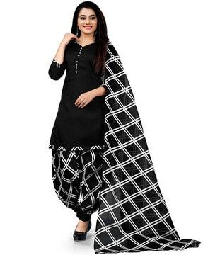 geometric print straight kurta set