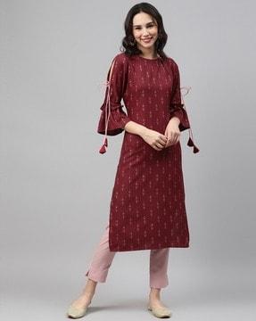 geometric print straight kurta set