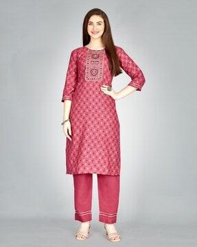 geometric print straight kurta set