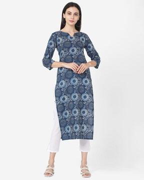 geometric print straight kurta set