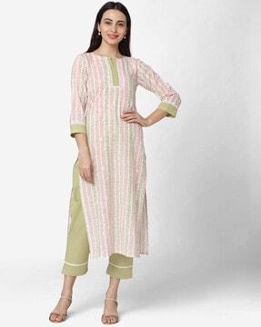 geometric print straight kurta set