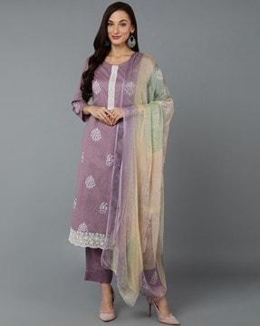 geometric print straight kurta set