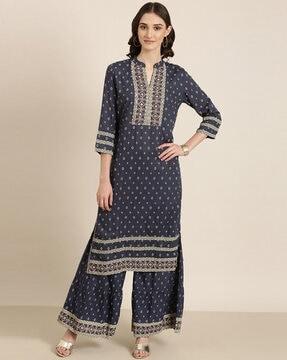 geometric print straight kurta with palazzos