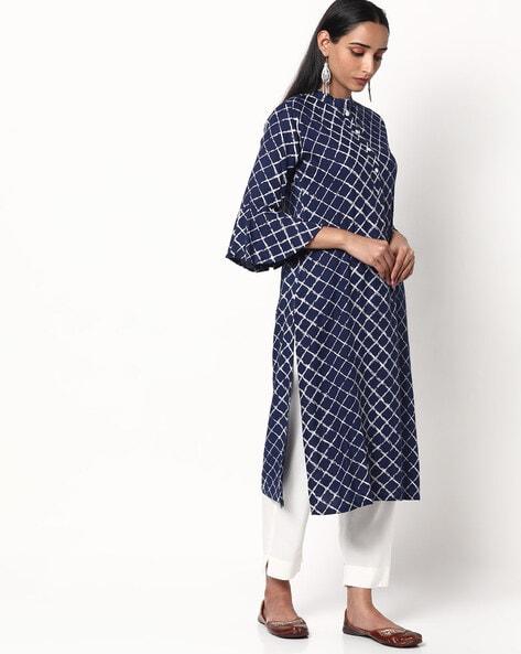 geometric print straight kurta with pants set