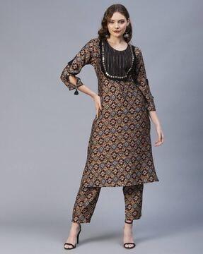 geometric print straight kurta with pants